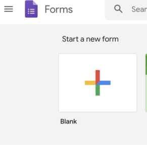 Image of forms.google.com and the icon to start a new form